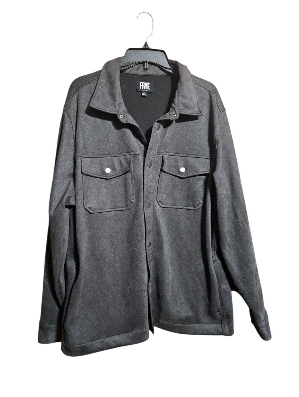 Men’s FRYE Long Sleeve Grey Faux Suede Snap Front Shirt! Large!